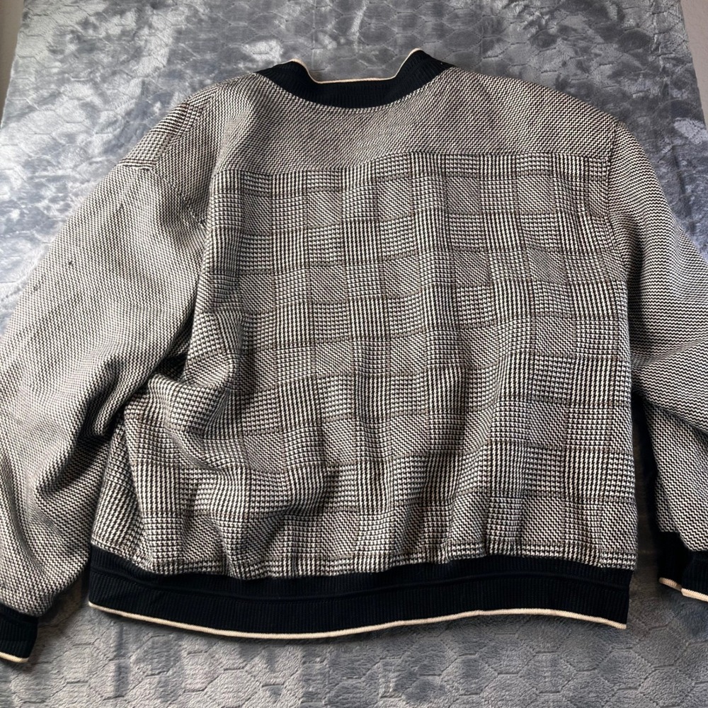 Tomas Creation Mens VTG 100% Wool Bomber Jacket Italian Plaid VII Black Brown - Picture 10 of 10